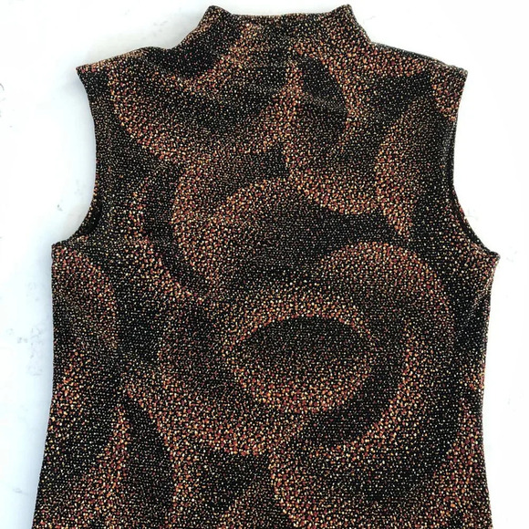 Vintage Libra Sleeveless Mock Neck Nylon Metallic Glitter Top Blk Org Wht Sz S - Picture 2 of 9